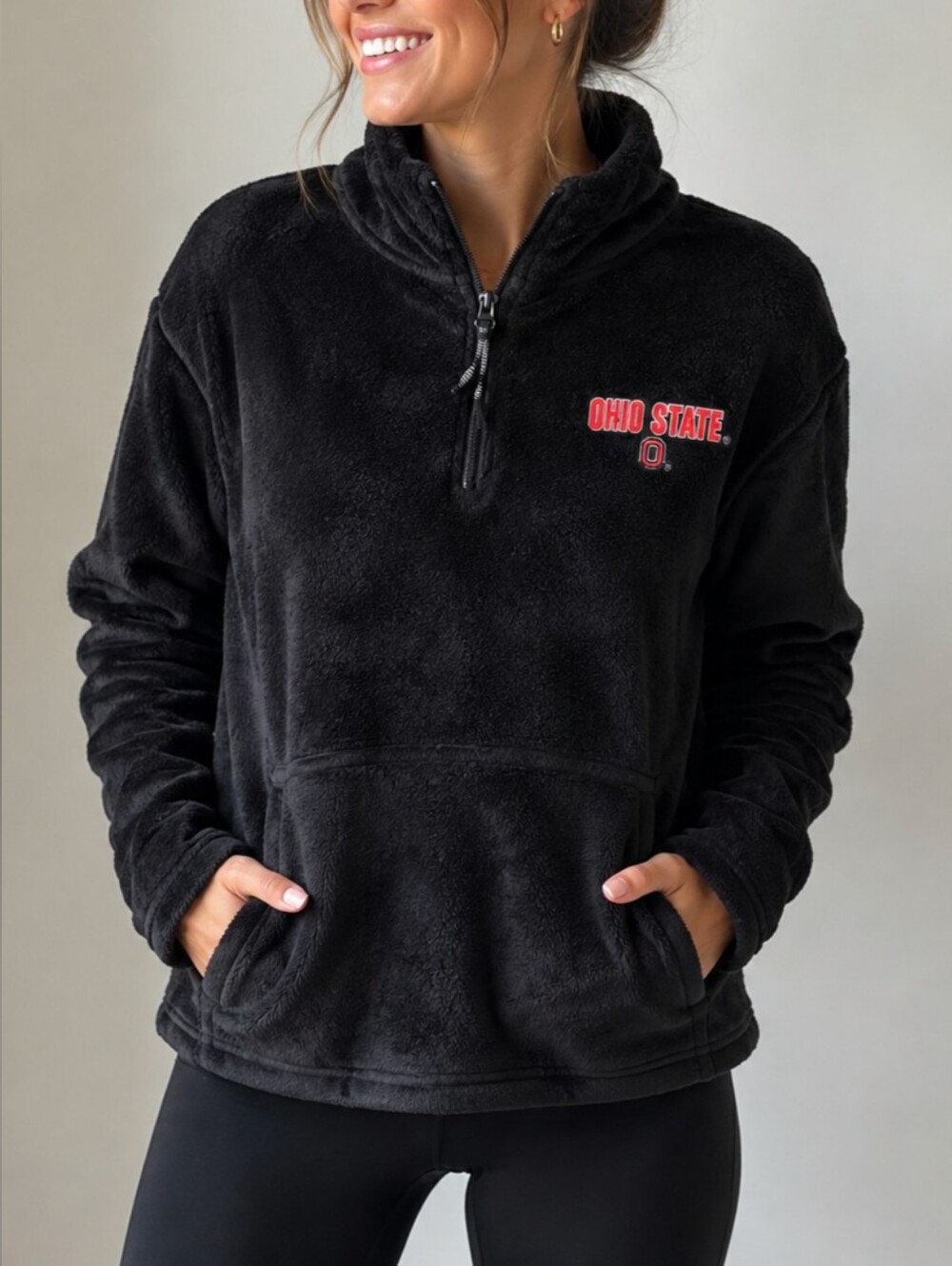 Vintage Y2K Ohio State Buckeyes Fleece Black Quarter Zip Pullover Size Medium